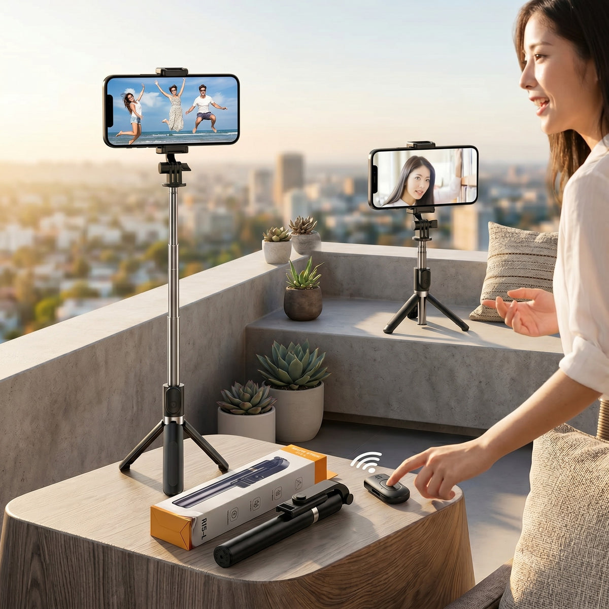 R1SL Bluetooth Selfie Stick Tripod โ 4-in-1 Extendable Mobile Phone Holder with Remote Control & LED Light for Selfies, Live Streaming & Vlogging