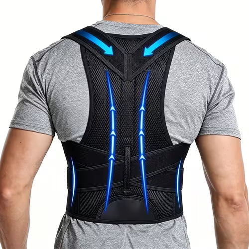 Adjustable Back Support Belt & Posture Corrector – Breathable Spine & Shoulder Support Brace for Men & Women