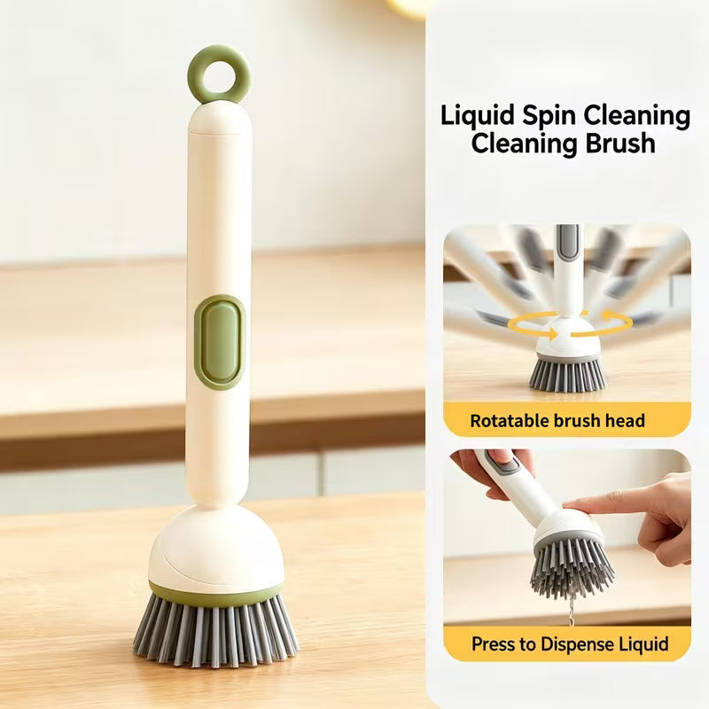 Soap Dispensing Dish Scrubber Brush with Adjustable Handle – Refillable PET Cleaning Brush for Pots, Pans & Sink