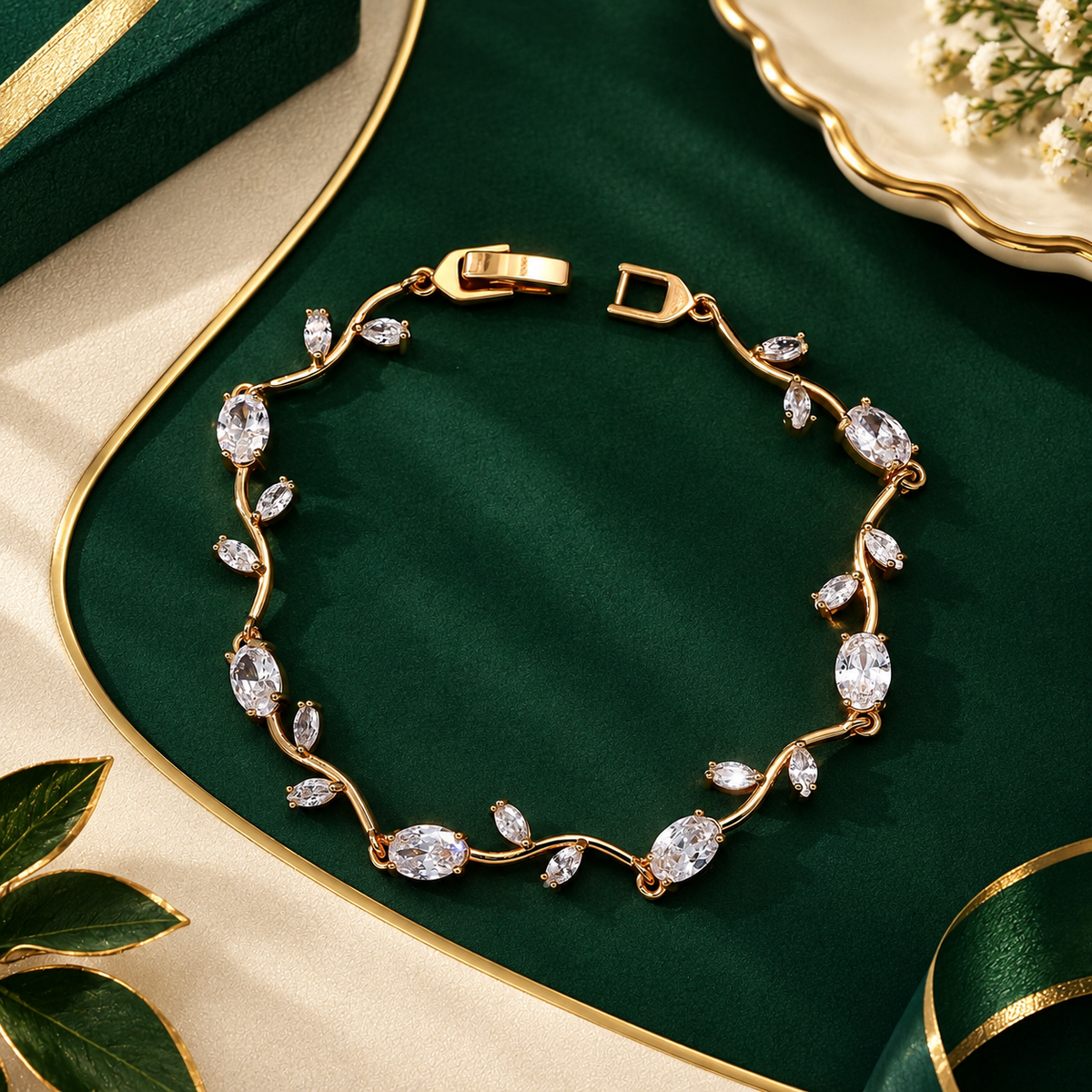 Tulip Bracelet – Premium Quality Stainless Steel Elegant Bracelet for Women ~ Without Box | Golden Base