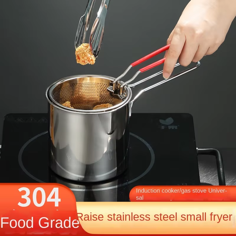 1200ML Stainless Steel Deep Fryer Pot with Strainer Basket – Heavy-Duty Frying Pan for Home Kitchen