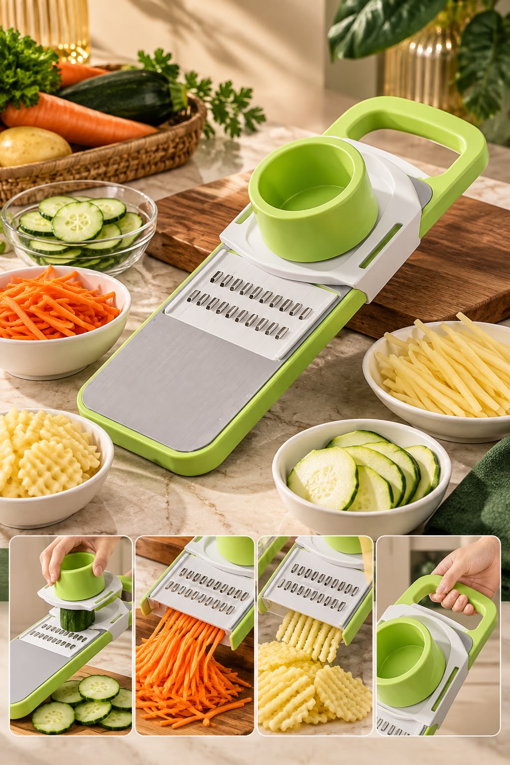 5-in-1 Vegetable Slicer & Grater – Adjustable Mandoline Cutter