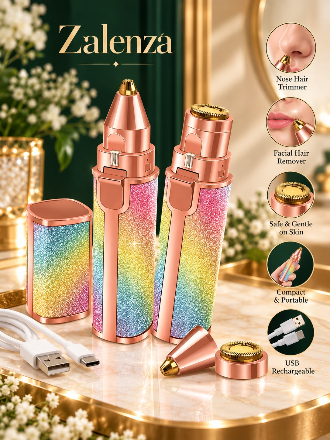 Rechargeable Facial Hair Remover for Women – 2-in-1 Electric Eyebrow Trimmer, Painless Face Shaver & Body Hair Removal Tool