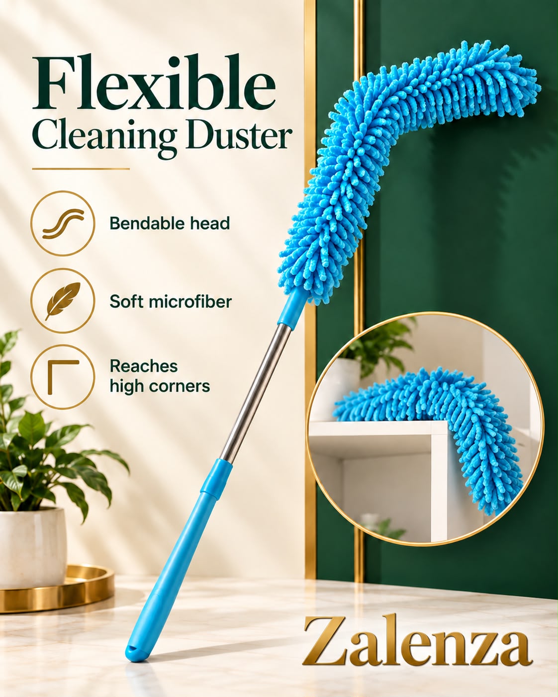 Flexible Microfiber Fan Duster – Bendable Ceiling & Furniture Cleaning Brush