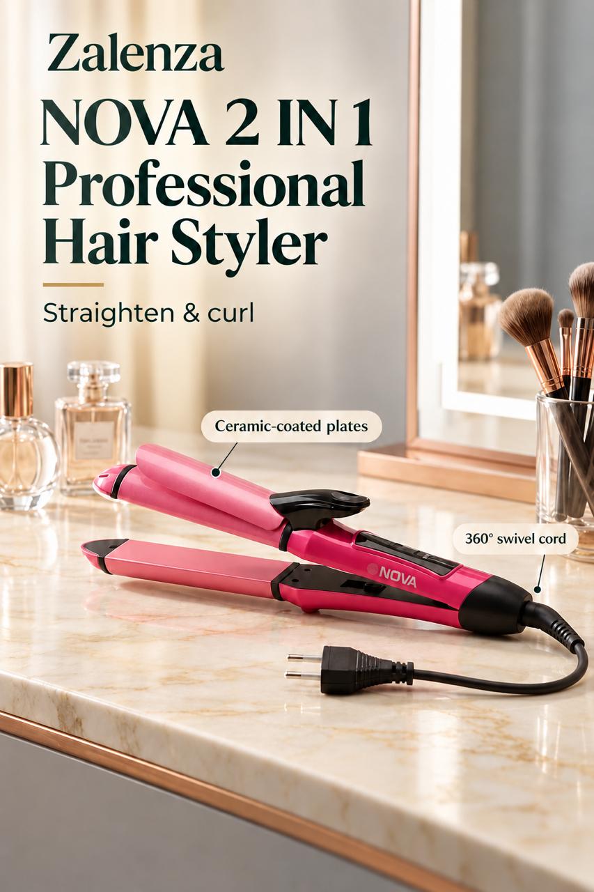 2-in-1 Nova Ceramic Hair Straightener and Curler (NH-2009) – Quick Heat-Up Dual Hair Styler
