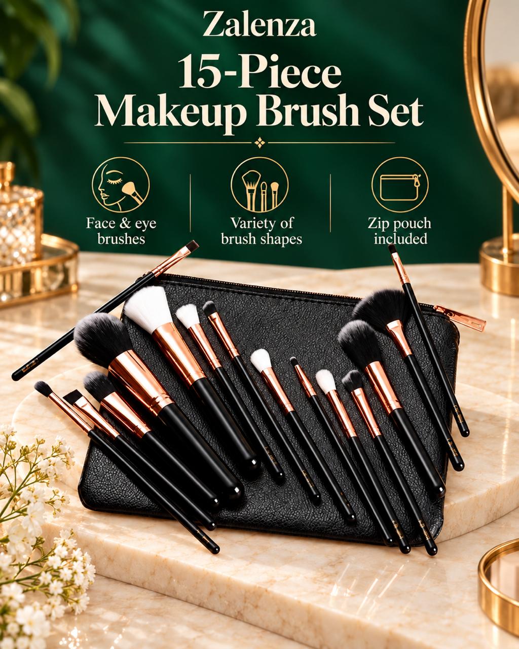 Zoeva 15-Piece Makeup Brush Set with Pouch – Professional Cosmetic Brushes for Face, Eyes & Lips
