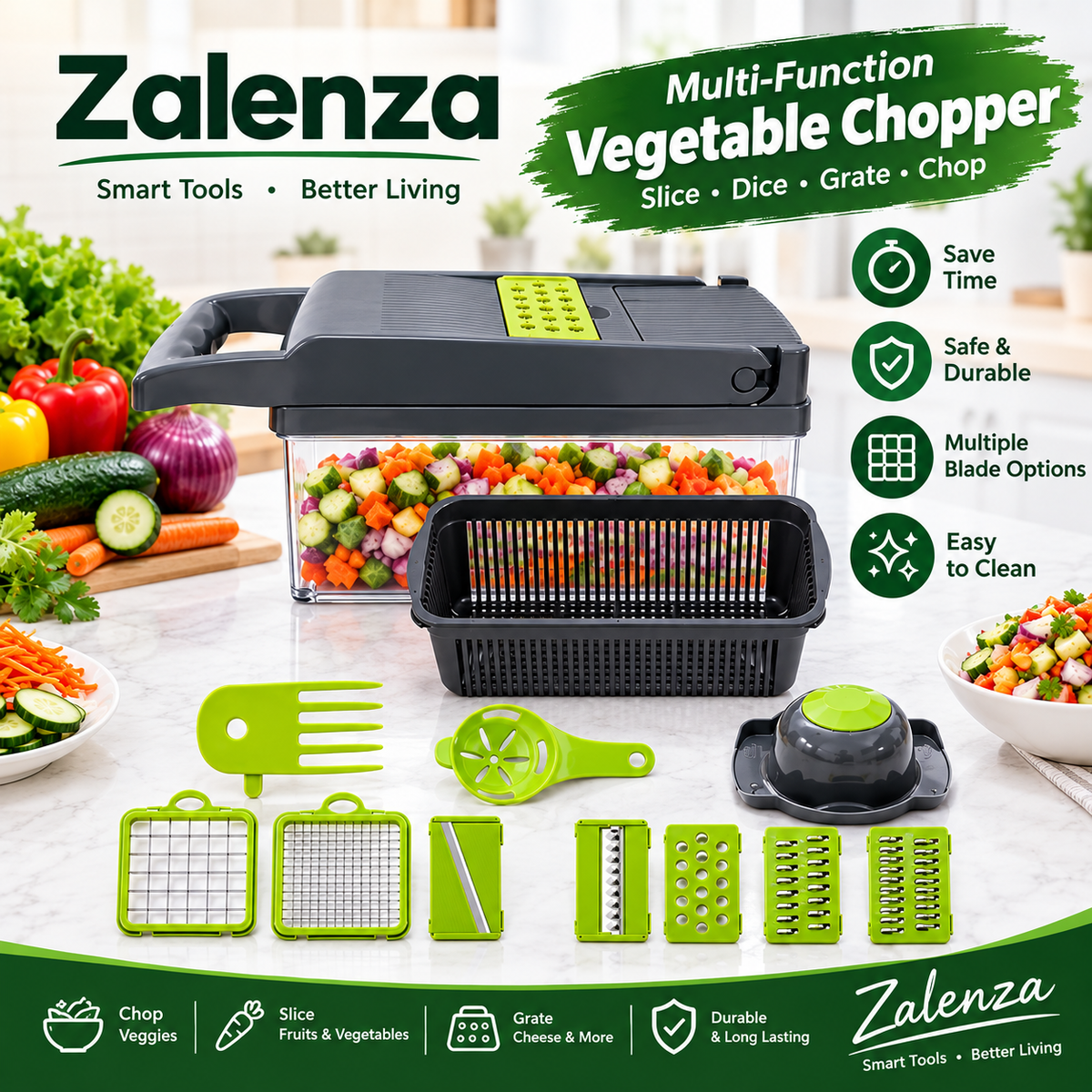 Vegetable Chopper 18 Pcs – Manual Food Slicer, Dicer & Grater