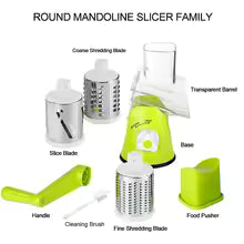 Multifunctional Hand Crank Rotary Drum Vegetable Cutter, 3-in-1 Kitchen Grater & Slicer with Interchangeable Stainless Steel Blades for Fruits, Vegetables, Cheese & Nuts