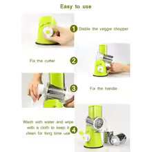 Multifunctional Hand Crank Rotary Drum Vegetable Cutter, 3-in-1 Kitchen Grater & Slicer with Interchangeable Stainless Steel Blades for Fruits, Vegetables, Cheese & Nuts