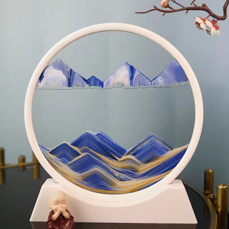 3D Moving Sand Art Hourglass Sandscape Lamp – Dynamic Sand Picture Frame with Metal Stand (Assorted Colors)