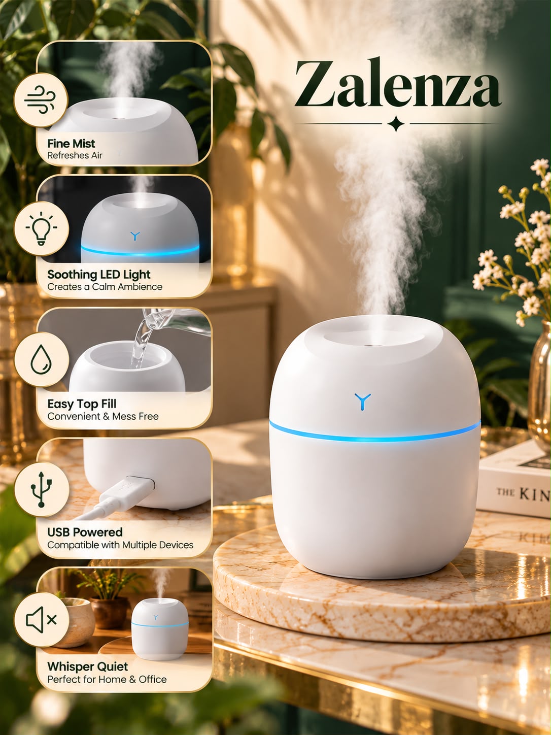 Mini USB Air Humidifier – Portable Cool Mist Diffuser for Home & Office