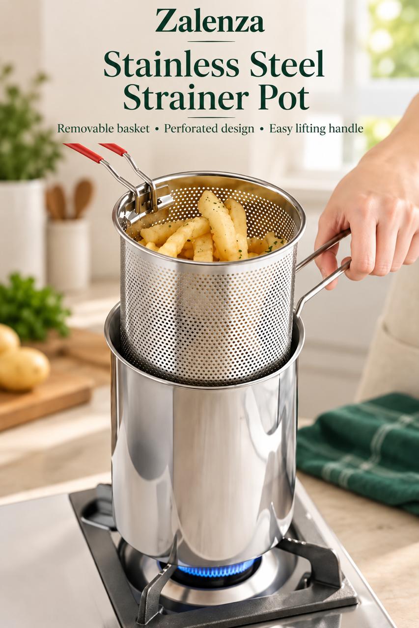 1200ML Stainless Steel Deep Fryer Pot with Strainer Basket – Heavy-Duty Frying Pan for Home Kitchen